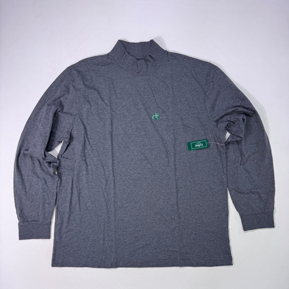 LL Bean Mock Neck Shirt Mens XL Gray Charcoal Heather Cotton Long Sleeve NWT